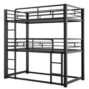 English Elm Metal Triple Bunk Bed Steel Frame Twin Three Tier Guardrails for Shared Rooms Black GX000230AAB