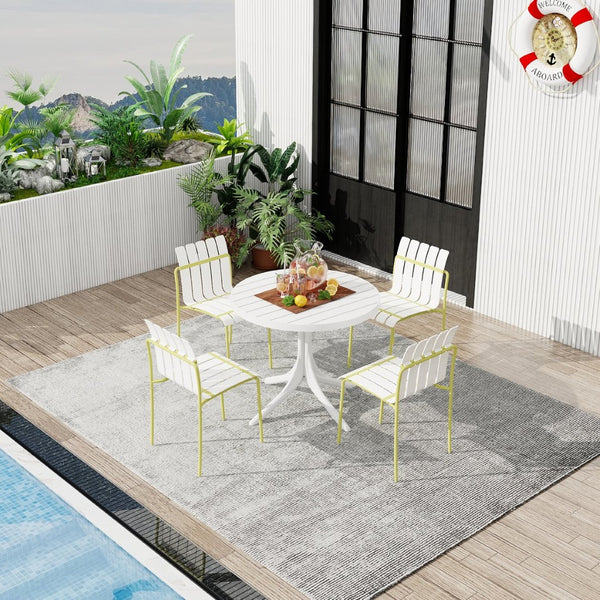 English Elm Summer Outdoor Dining Set Stackable Pp Chairs Round Table Uv Resistant Patio Cream White,Grain Yellow,White W3450S00025