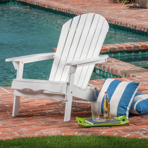 English Elm Christopher Knight Home® - Folding Adirondack Chair Acacia Wood Outdoor Lounge Seat with Slatted Back, Wide Arms, Durable Comfort White N770P358873K