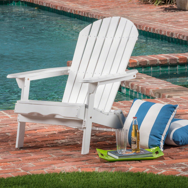 English Elm Christopher Knight Home® - Folding Adirondack Chair Acacia Wood Outdoor Lounge Seat with Slatted Back, Wide Arms, Durable Comfort White N770P358873K