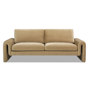 English Elm Jennifer Taylor Home - Mason 85" Arched Arm Sofa in Camel Beige Performance Velvet — 30K Double Rub, Pet-Friendly, Removable Covers B2719P238352