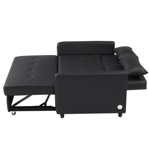 English Elm Orisfur. Convertible Sleeper Bed Loveseat with 3 USB Ports, PU Leather, Compact Design for Small Spaces Black N719S001700B