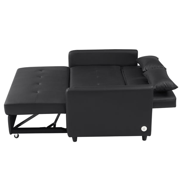 English Elm Orisfur. Convertible Sleeper Bed Loveseat with 3 USB Ports, PU Leather, Compact Design for Small Spaces Black N719S001700B