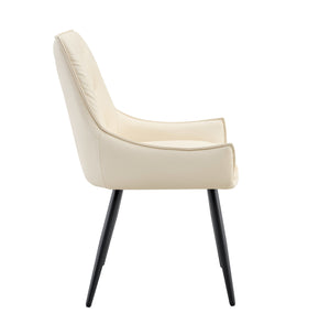 English Elm Dining Chairs Set Of 4 – Elegant Off-White Faux Leather With Gold Accents & Sturdy Black Legs W3493P356426