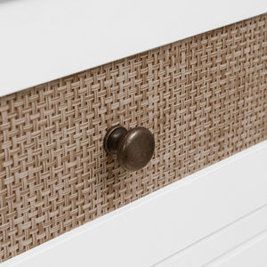 English Elm Wardrobe White 3-Drawer Armoire with Rattan Fronts, Slim Hanging Rod, Anti-Tip Safety, Bedroom Organizer W688P266052