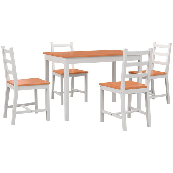English Elm Dining Set for Four Solid Pine Wood Table with Slatted Chairs in Chestnut Finish T3971P384670