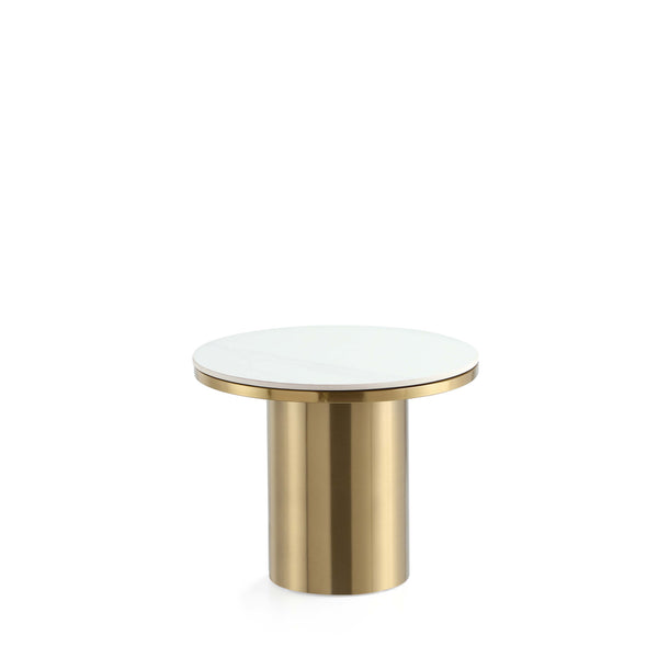 English Elm Glenn Gold Sintered Stone Top End Table – 19.7" Round Top, Modern Gold Stainless Steel Base, Elegant Decor B365S00102
