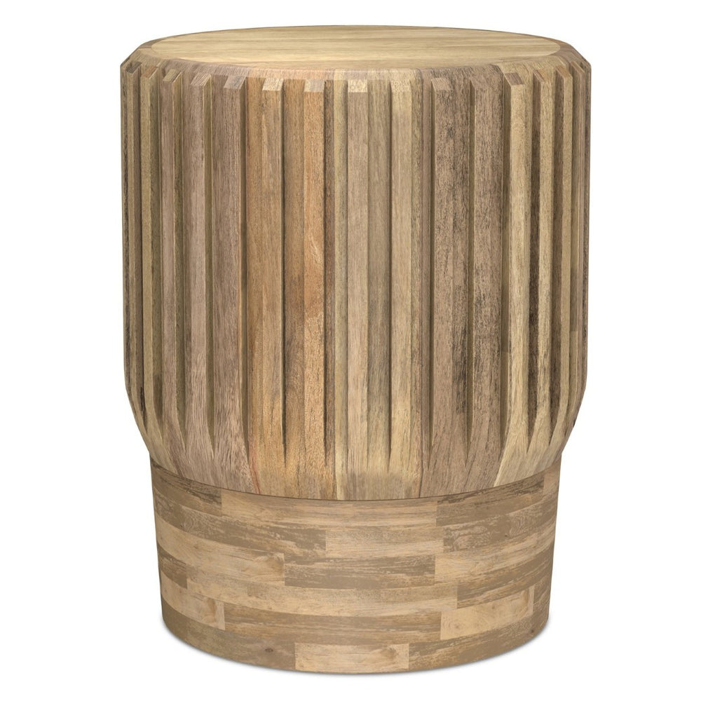 English Elm Lyall Solid Mango Wood Round Side Table with Fluted Column Design for Any Room B136P419901