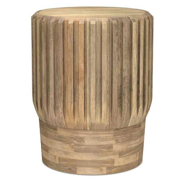 English Elm Lyall Solid Mango Wood Round Side Table with Fluted Column Design for Any Room B136P419901
