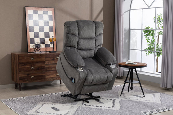 English Elm Ultra Wide Velvet Swivel Lounge Chair with Massage Heating and Powered Lift Assist Grey W547P425986