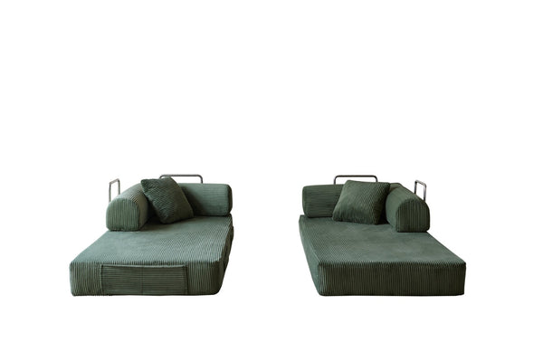 English Elm 78.8" Corduroy Modular Floor Sofa Convertible Sleeper Futon with Pillow Back Support Army Green W5617P455966