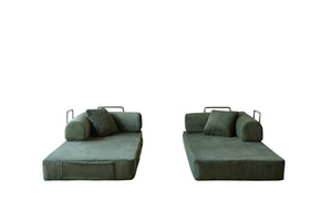 English Elm 78.8" Corduroy Modular Floor Sofa Convertible Sleeper Futon with Pillow Back Support Army Green W5617P458226