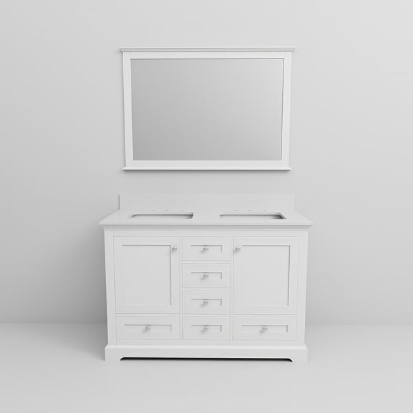 English Elm White Double Bath Vanity 48" W x 22" D with Cultured Marble Top, Soft-Close Drawers & 46" Mirror B2731S00728