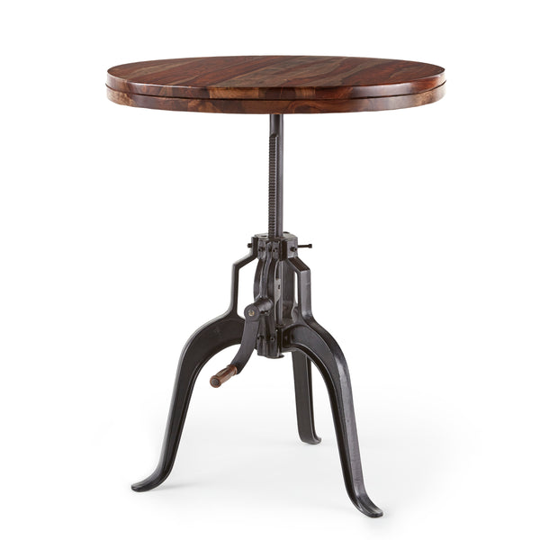English Elm Steve Silver - Sparrow Rustic Round Crank Table in Dark Brown — Adjustable Sheesham Wood Top with Iron Base, Vintage Charm B081P157359