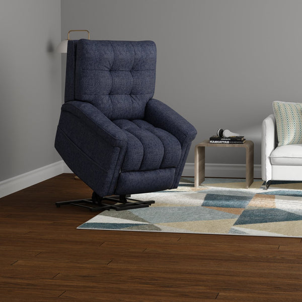 English Elm Velour Lugano Indigo Power Lift Chair with USB, Dual Pockets, Full Recline & Quiet Lift Mechanism B339P409525
