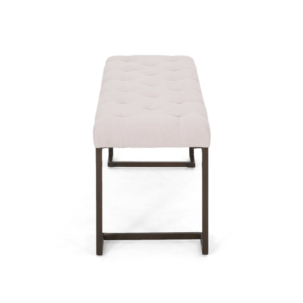 English Elm Christopher Knight Home® - Upholstered Button Tufted Bench In Beige With Bronze Legs - Elegant Accent For Any Space! N757P256383A