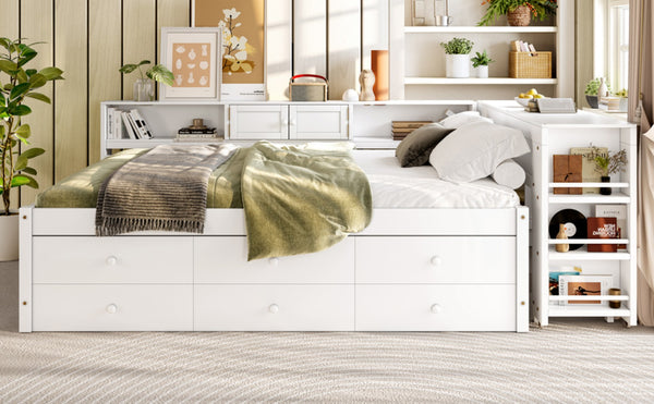 English Elm Twin Daybed Pine Frame with Trundle Desk Hutch Shelves and Storage for Kids Rooms White W1580S00461