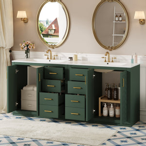 English Elm 72'' Elegant Bathroom Vanity With Ceramic Sink, Soft-Close Drawers & Solid Wood Storage Cabinet Set N710SS00013F