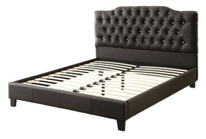 English Elm Black Faux Leather Queen Bedframe with Arched Diamond Tufted Headboard, Modern Upholstered Elegance B011S02007