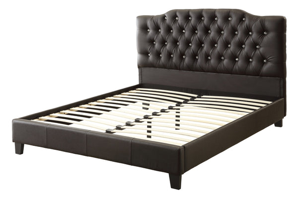 English Elm Black Faux Leather Queen Bedframe with Arched Diamond Tufted Headboard, Modern Upholstered Elegance B011S02007