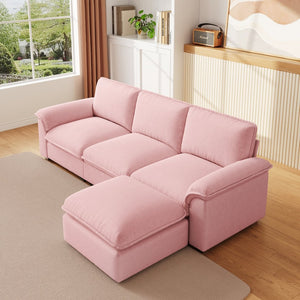 English Elm Cloud Sectional Sofa with Movable Chaise Soft Chenille Upholstery for Modern Living Rooms Pink W1359S00063