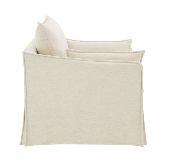 English Elm Shane Beige Linen Accent Chair with 2 Pillows — Pocket Coil Seat, Wooden Frame, Slipcover Comfort B2726P296890