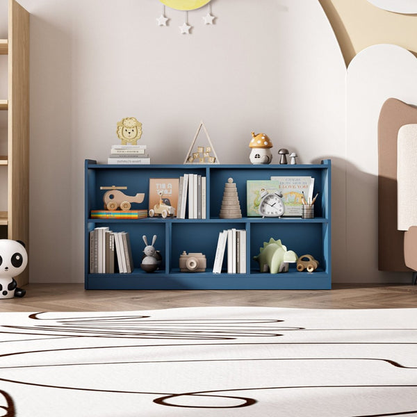 English Elm Wooden Five Cube Open Organizer Low Profile Montessori Bookshelf for Playroom or Nursery Turquoise T3210P476852
