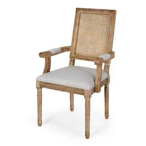 English Elm Christopher Knight Home® - DINING Chair with Cane Back and Upholstered Seat, French Country Weathered Rubberwood Accent LIGHT GREY 71240.00LGRYNTL