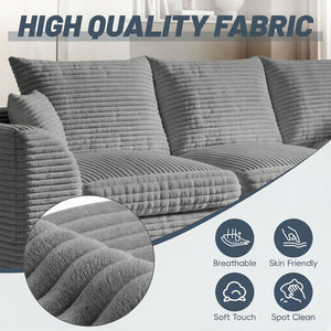English Elm Modular Cloud Sectional Corduroy Sofa with Reversible Chaise and Memory Foam Comfort Grey W5638S00006