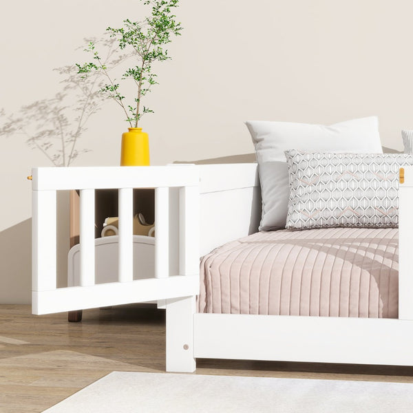 English Elm Twin Size Floor Bed With Integrated Book Rack & Cozy Nook For Imaginative Kids’ Bedrooms, White W504P345769-GIGA