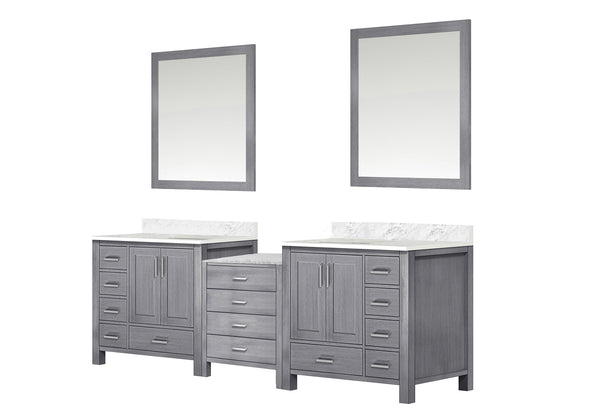 English Elm Distressed Grey Double Bath Vanity with Carrara Marble Top, Soft-Close Drawers & Dual 34" Mirrors B2731S00634