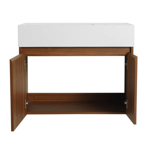 English Elm 30 Resin Sink Vanity with Soft-Close Doors, Floating Mount Design, Durable Scratch & Water-Resistant Finish Walnut W999P228750