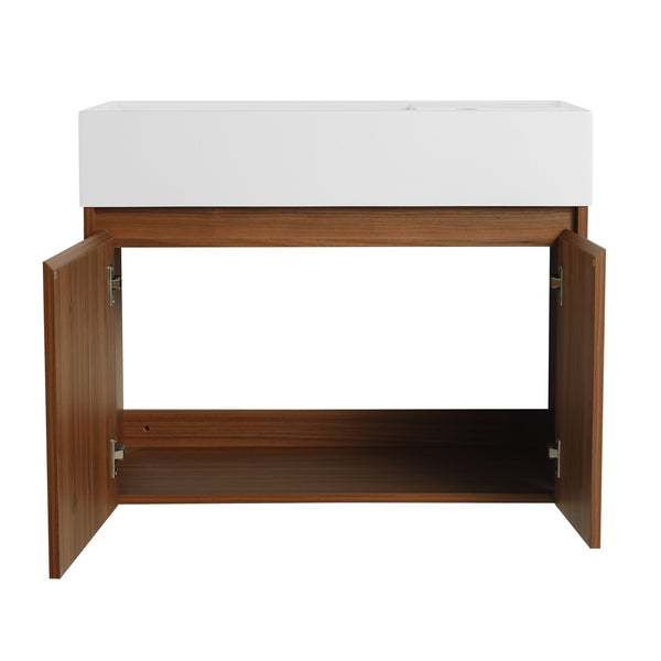 English Elm 30 Resin Sink Vanity with Soft-Close Doors, Floating Mount Design, Durable Scratch & Water-Resistant Finish Walnut W999P228750