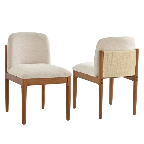 English Elm Modern Woven Rope Back Dining Chairs Walnut Rubberwood Legs Set of 2 for Any Room N762P379418D