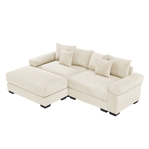 English Elm 82.6" Oversized Cloud Modular L-Shape Sectional Couch With Ottoman, 6 Pillows, Ergonomic Comfort Design W714S01285