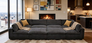 English Elm Coffee Bean Textured Upholstery Modular Sectional Low Profile Sofa with Toss Pillows Dark Gray B2748S00082