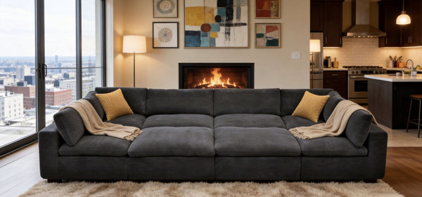 English Elm Coffee Bean Textured Upholstery Modular Sectional Low Profile Sofa with Toss Pillows Dark Gray B2748S00082