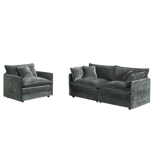 English Elm 2 Piece Chenille Upholstered Sofa and Chair Set Modular Living Room Seating Suite W714S00984