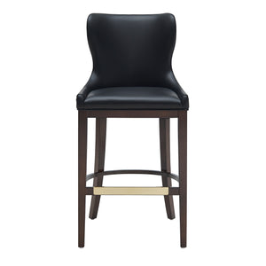 English Elm Blair Wood Upholstered Barstool: Elegant Black Design With Wingback Support & Gold Accents, Fully Assembled B365P398072