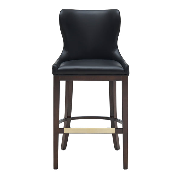 English Elm Blair Wood Upholstered Barstool: Elegant Black Design With Wingback Support & Gold Accents, Fully Assembled B365P398072