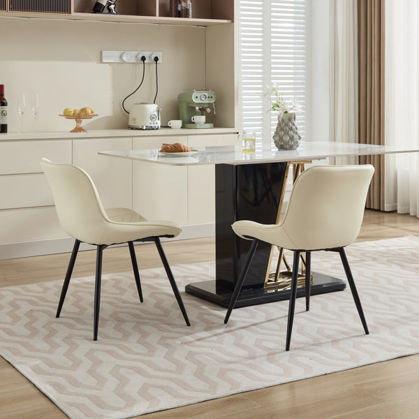 English Elm Dining Chairs Mid Century Modern Set of 2 with Curved Back Support, Perforated PU Upholstery, Cushioned Comfort and Floor-Protecting Adjustable Leg Caps Cream W1143P254984