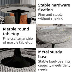 English Elm Marble-Top Round Side Table With Tapered Pedestal Base – Modern Scandinavian Minimalist Accent Piece W1935P353512