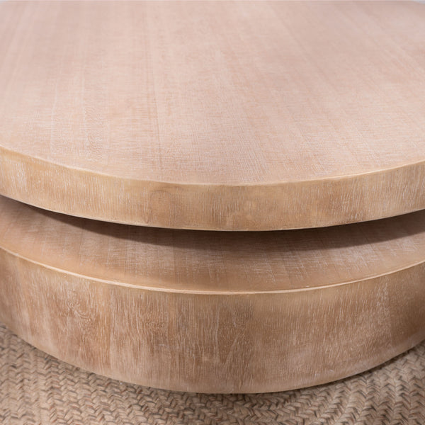 English Elm Modern Round Wood Coffee Table 31.3" Natural Finish Two-Tier Floating Accent Table for Living Room W2729P270755