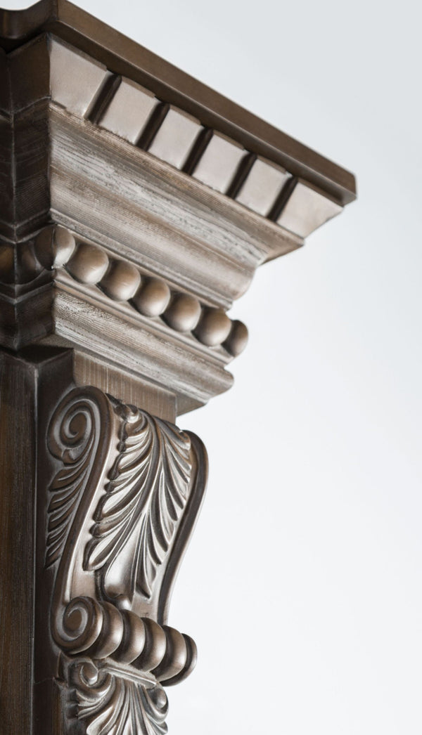English Elm Formal Weathered Panel Queen Bed with Carved Dentil Moldings, Reeded Posts and Rustic Finish Oak 83 L x 13 W x 6 H B2741S00742