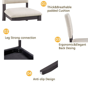 English Elm 47.3" 5-Piece Round Dining Set for 4 - Antique Black Table & Beige Upholstered Chairs, Stable Stylish W1998S00078