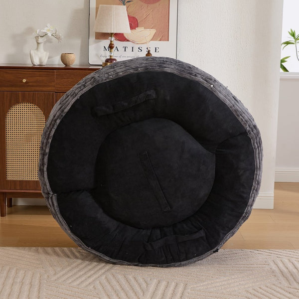 English Elm Bean Bag Sofa Oversized Corduroy Floor Lounge Chair with Armrests Pillows Foam Fill Dark Gray W395P426814