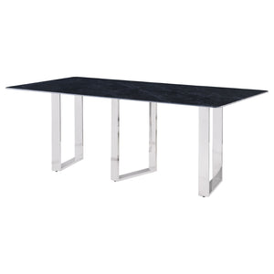English Elm Forster Sintered Stone Rectangular Dining Table with Sculptural Steel Base Seats Eight B062S01482