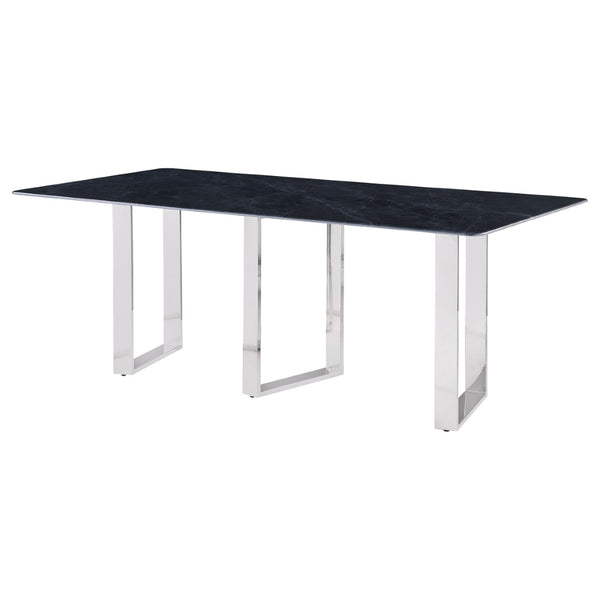 English Elm Forster Sintered Stone Rectangular Dining Table with Sculptural Steel Base Seats Eight B062S01482