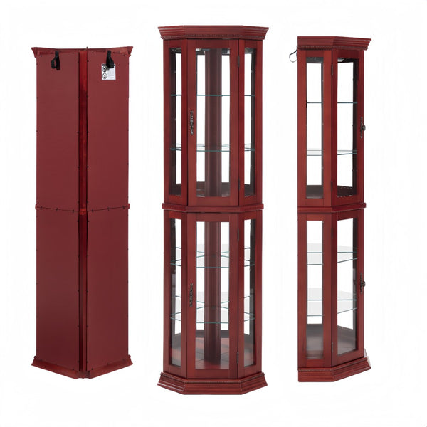 English Elm Corner Curio Cabinet Lighted Glass Shelves Mirrored Backing Living Room Display W2275P177189
