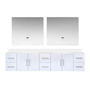 English Elm Glossy Double Bath Vanity 84" W x 22" D with Cultured Marble Top, 36" LED Mirrors, Soft-Close Drawers B2731S00892